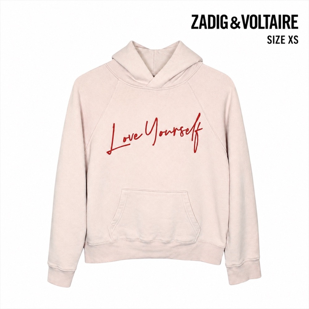 Zadig & Voltaire Love Yourself Hoodie Womens XS Pink Graphic Pullover Sweatshirt